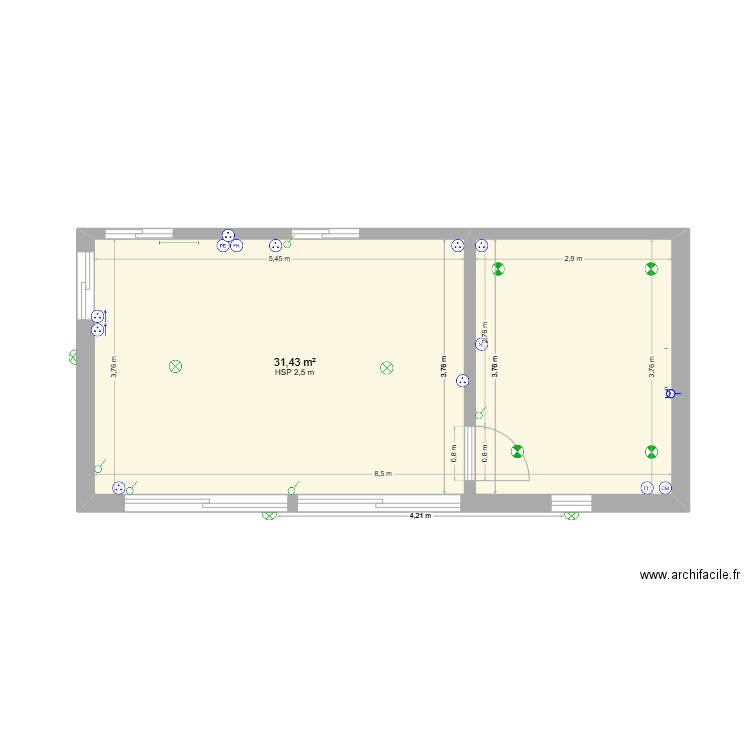 pool house. Plan de 1 pièce et 31 m2