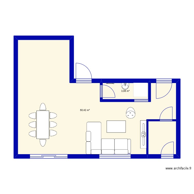 Plan maison. Plan de 2 pièces et 53 m2