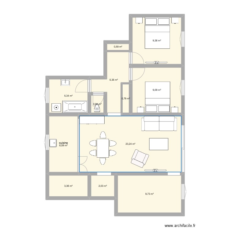 AMELIA. Plan de 12 pièces et 76 m2