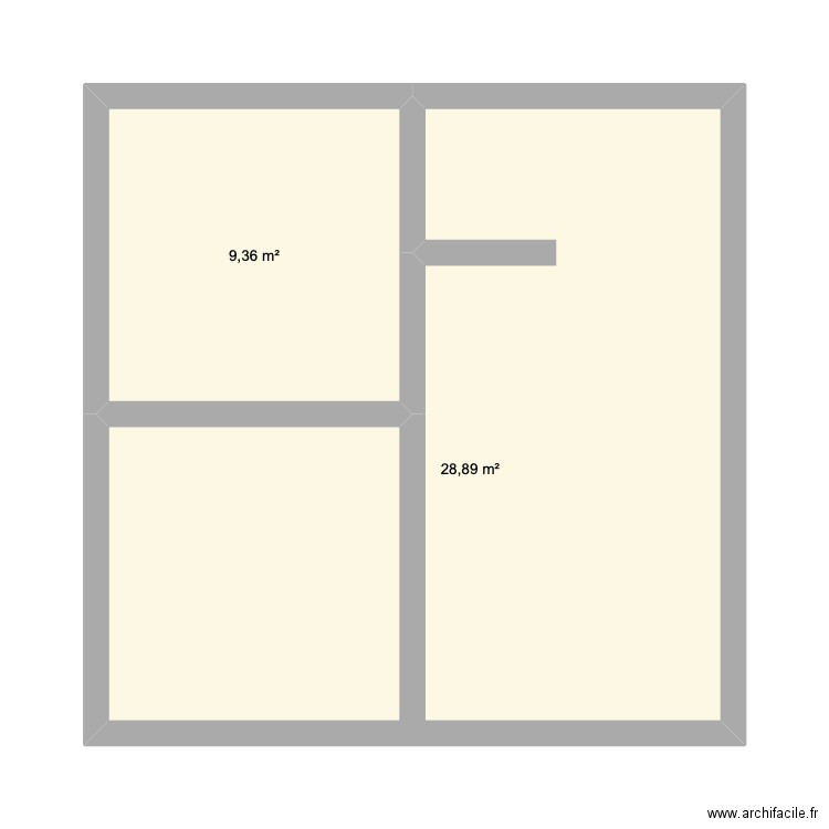 chambre. Plan de 2 pièces et 38 m2