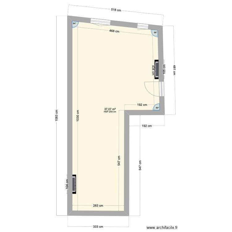 apparte. Plan de 1 pièce et 37 m2