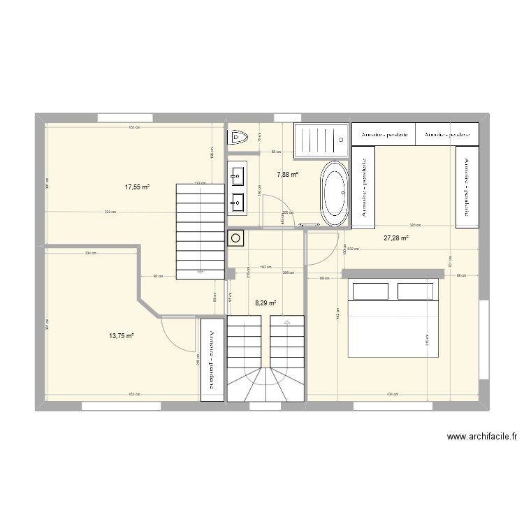 Chambre. Plan de 5 pièces et 75 m2