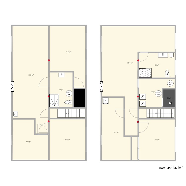 Plan pour Permis - Racine. Plan de 14 pièces et 168 m2