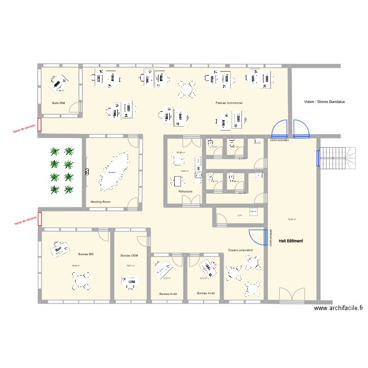 New office St Priest 001. Plan de 16 pièces et 338 m2