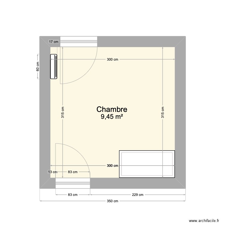 Chambre. Plan de 1 pièce et 9 m2