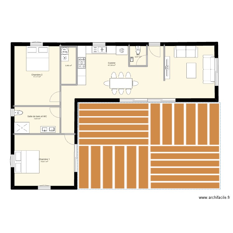 maison container T3 . Plan de 6 pièces et 98 m2