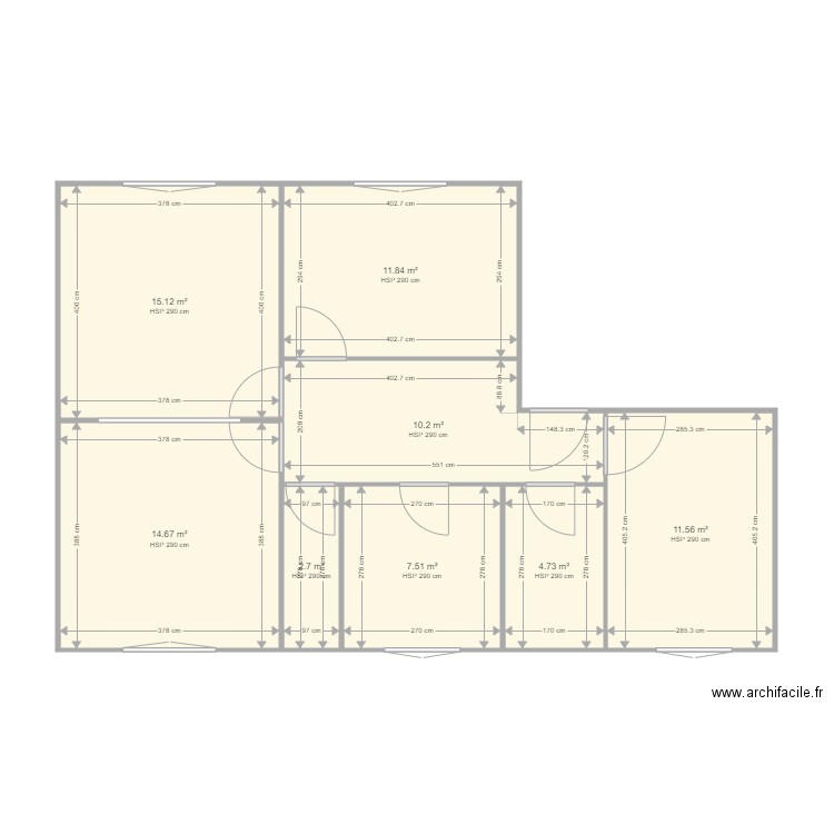 de la pomelie. Plan de 8 pièces et 78 m2