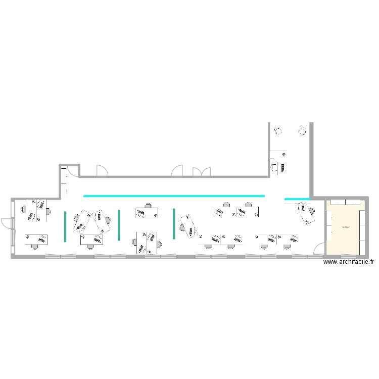 bureau 2. Plan de 1 pièce et 14 m2