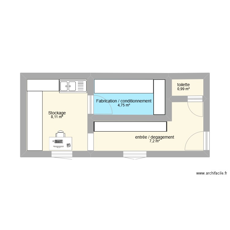 plan labo. Plan de 4 pièces et 21 m2