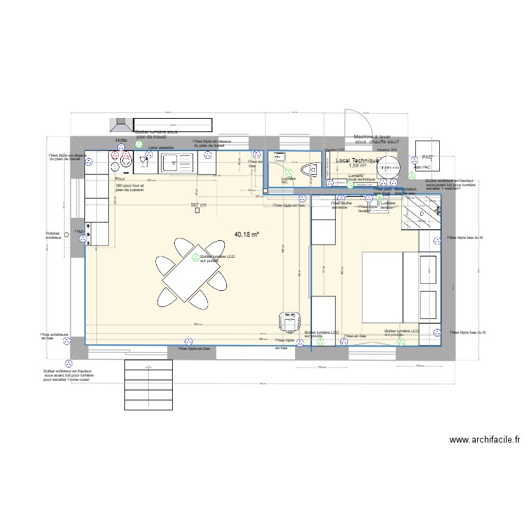 Plan les Vignes électricité. Plan de 2 pièces et 42 m2