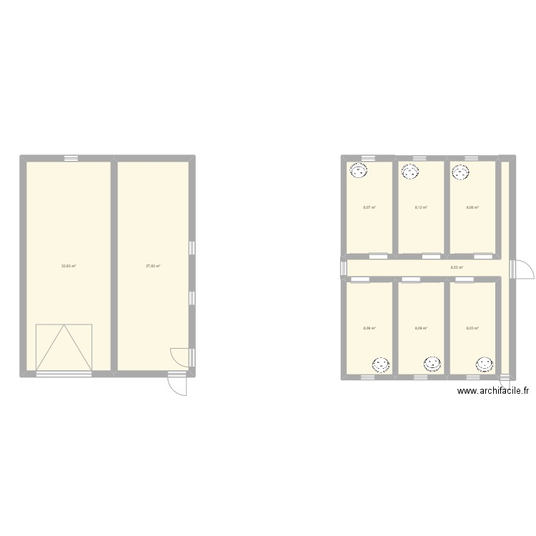 Chenil. Plan de 9 pièces et 118 m2