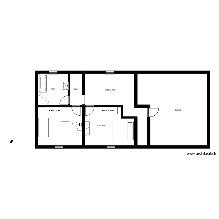 Etage SSG. Plan de 6 pièces et 101 m2