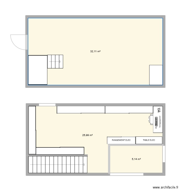 apres atelier. Plan de 3 pièces et 63 m2