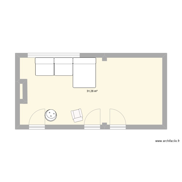 salon. Plan de 1 pièce et 31 m2