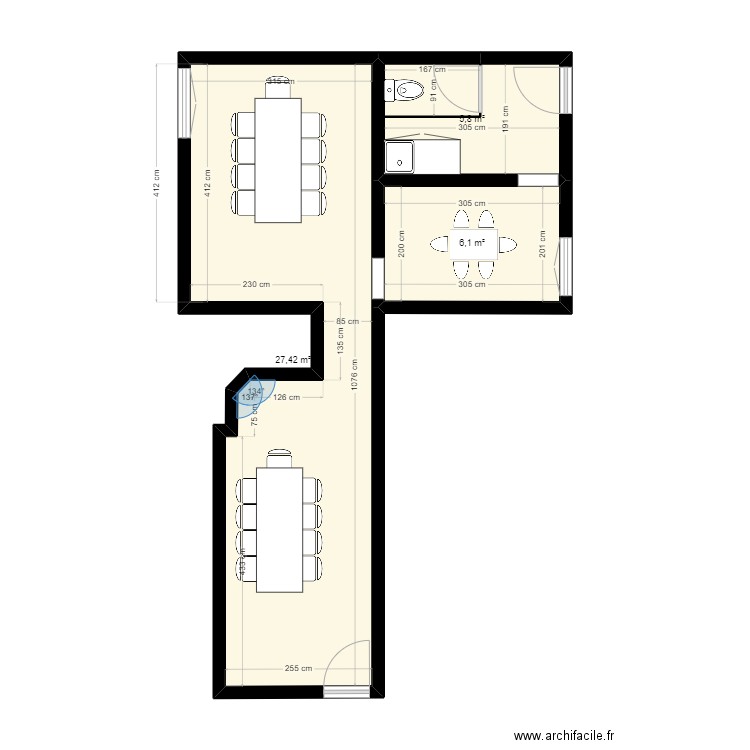 let it speak après. Plan de 3 pièces et 39 m2