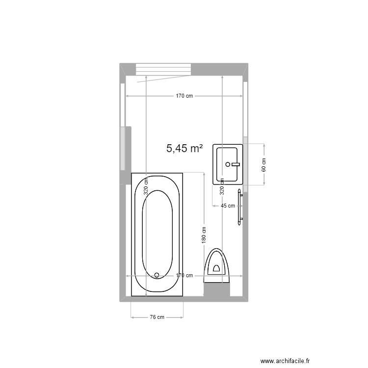 esteves sdb enfants. Plan de 1 pièce et 5 m2