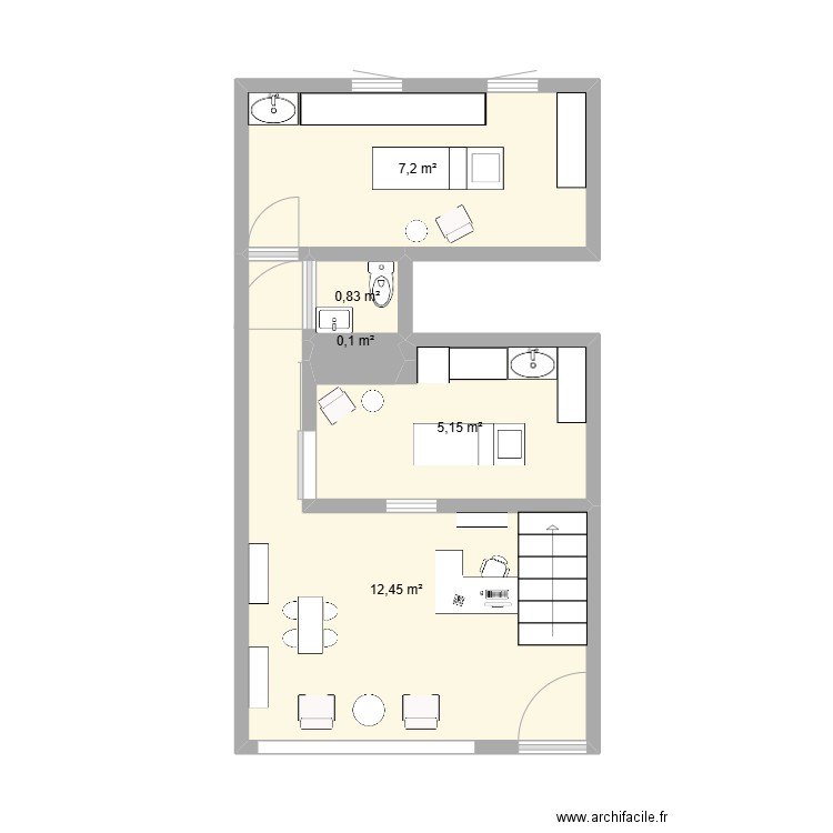 Plan du magasin RDC. Plan de 5 pièces et 26 m2