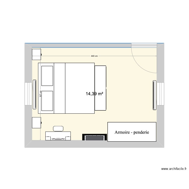 Chambre parentale future. Plan de 1 pièce et 14 m2