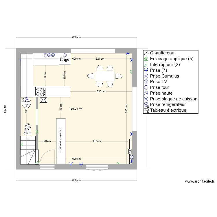 gilles bas. Plan de 1 pièce et 36 m2