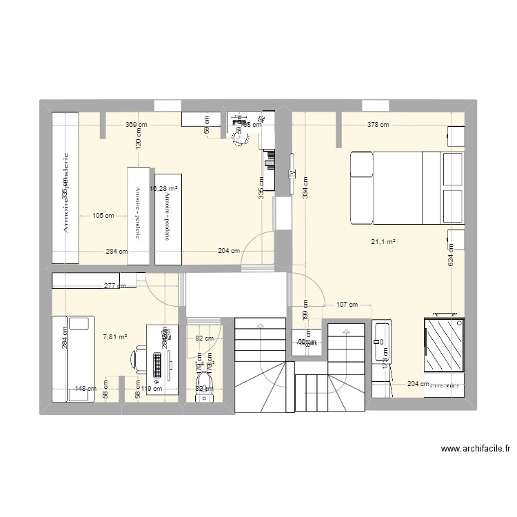 ETAGE. Plan de 4 pièces et 47 m2