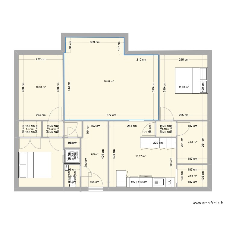 Davis . Plan de 13 pièces et 85 m2