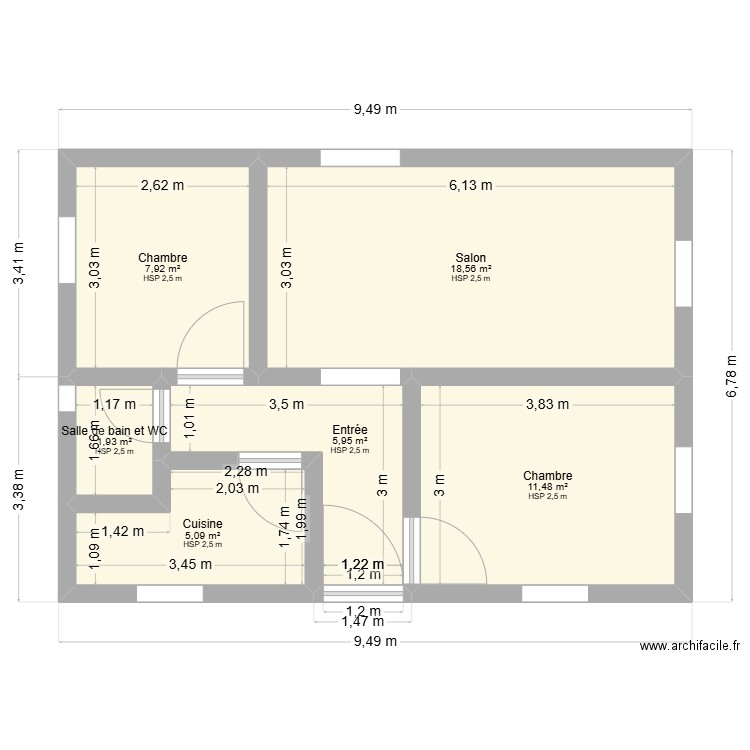 Maison é. Plan de 6 pièces et 51 m2