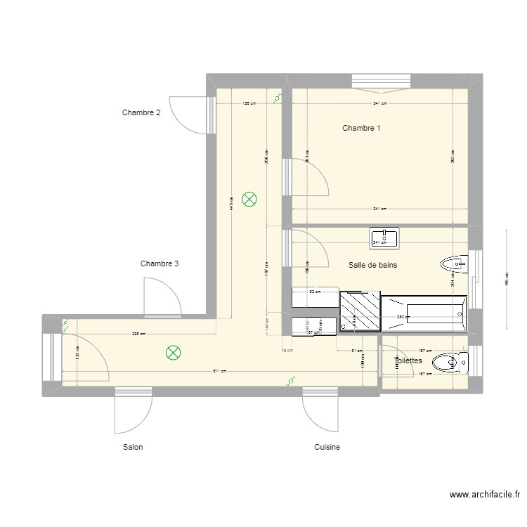 Plan d'ensemble_Ebauche. Plan de 4 pièces et 31 m2