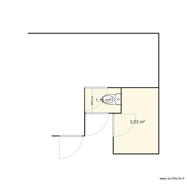 salle de bain actuelle . Plan de 2 pièces et 5 m2