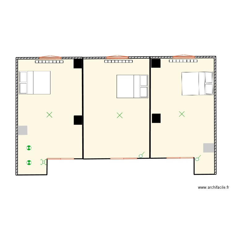 1er étages - chambres. Plan de 3 pièces et 73 m2