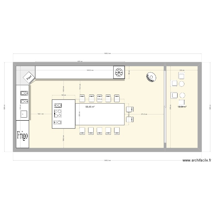 Extension. Plan de 2 pièces et 71 m2