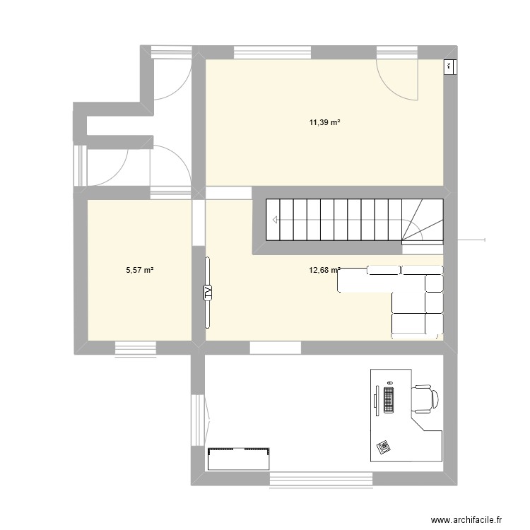 all constructions et terrassements. Plan de 3 pièces et 30 m2