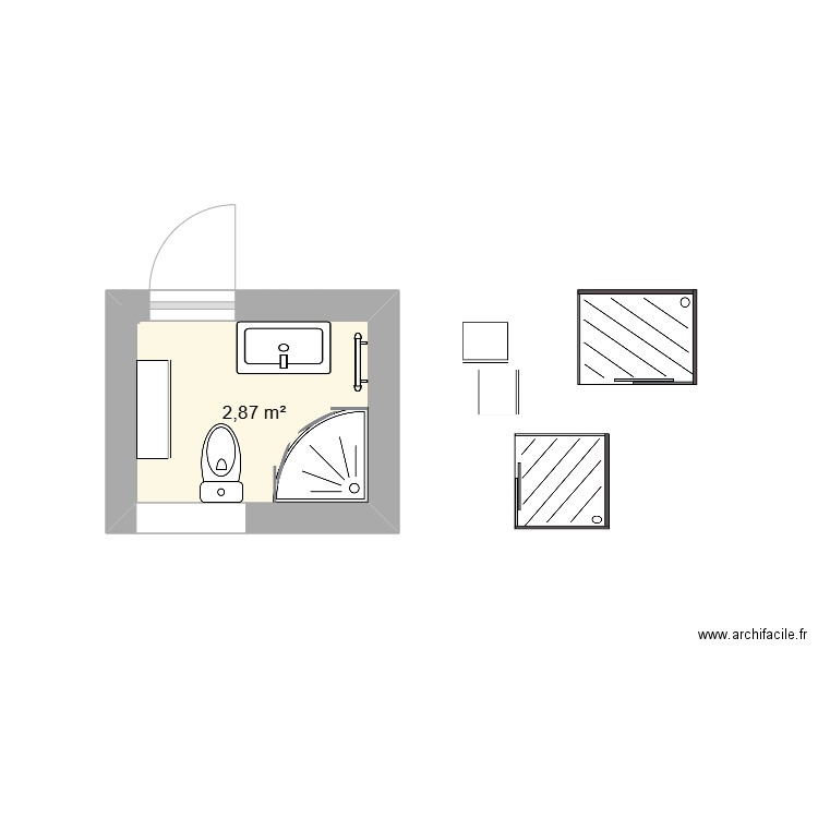 salle de bain 3. Plan de 1 pièce et 3 m2