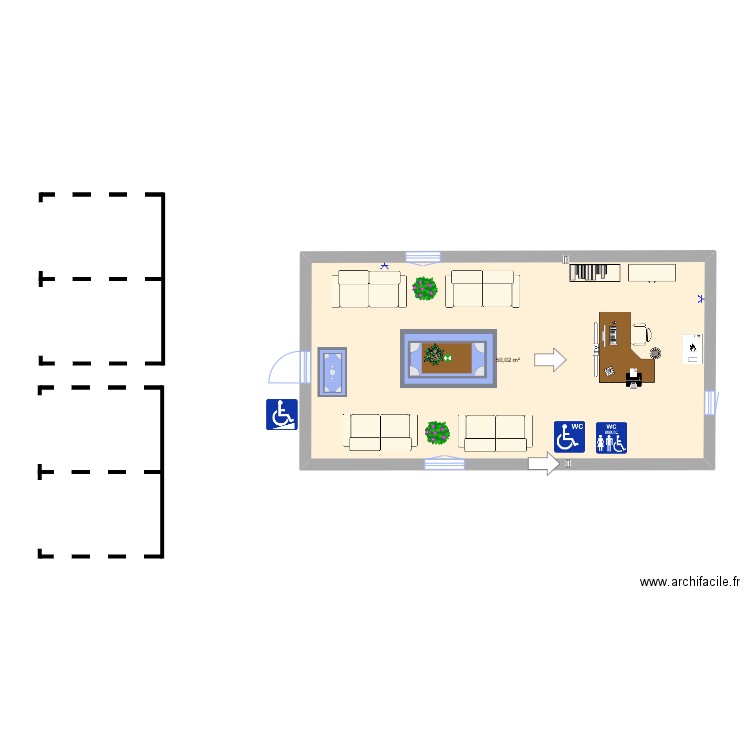 plan_accueil. Plan de 1 pièce et 50 m2