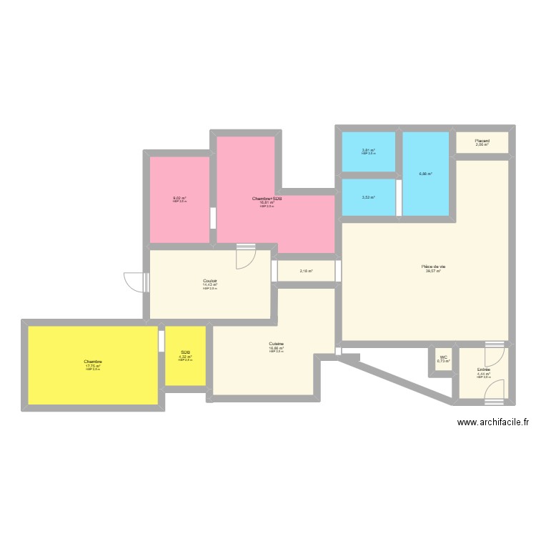 Med Bacqueville. Plan de 14 pièces et 142 m2