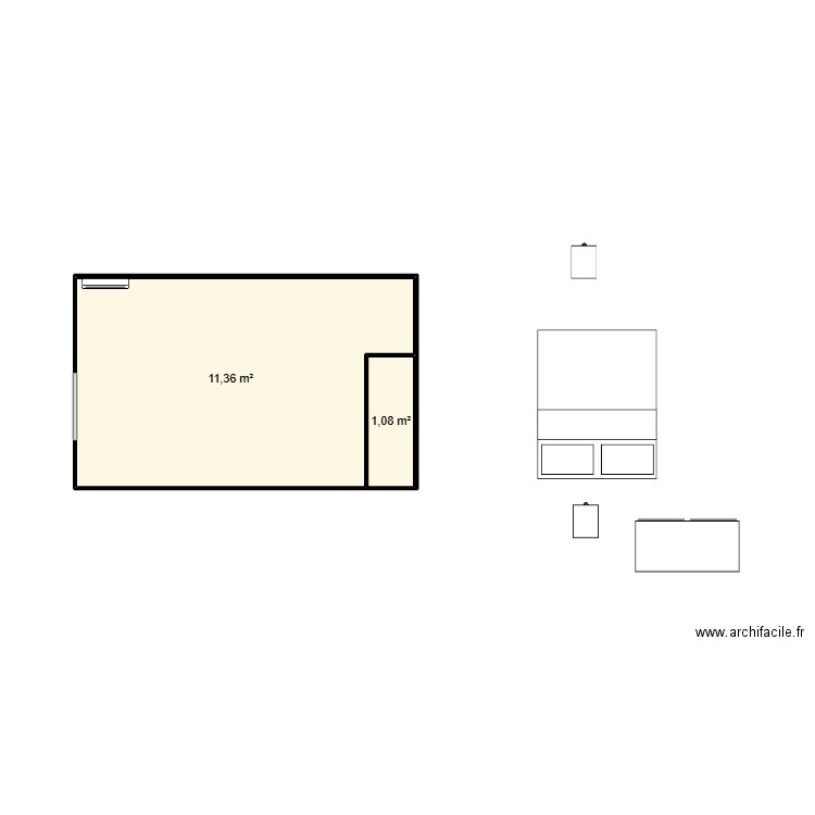 CHAMBRE. Plan de 2 pièces et 12 m2