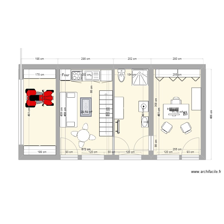 vaufrey . Plan de 2 pièces et 41 m2