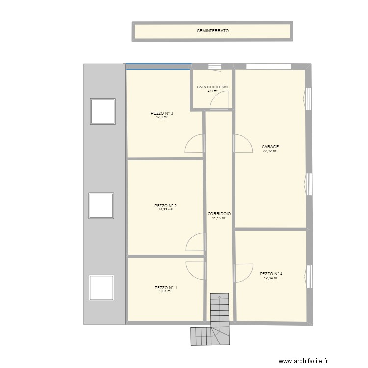 PLAN ITALIE SOUS SOL. Plan de 8 pièces et 90 m2