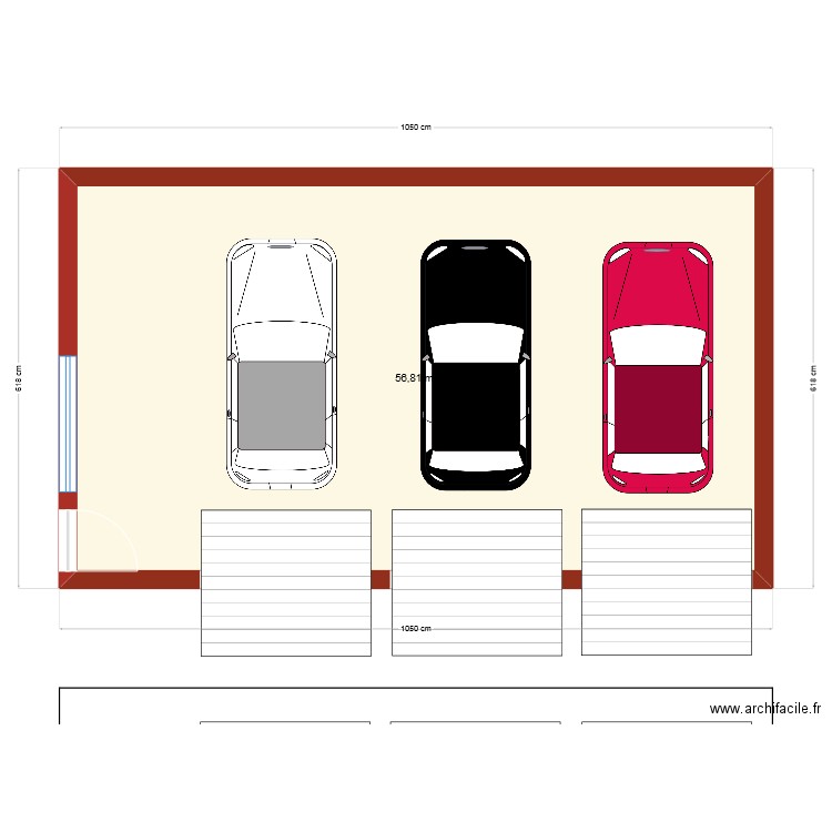 plan garage 3D. Plan de 1 pièce et 57 m2