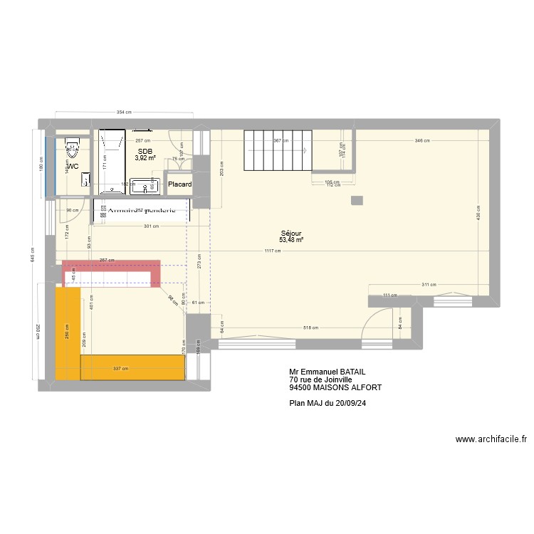 70 Joinville Emprise cuisine. Plan de 6 pièces et 59 m2