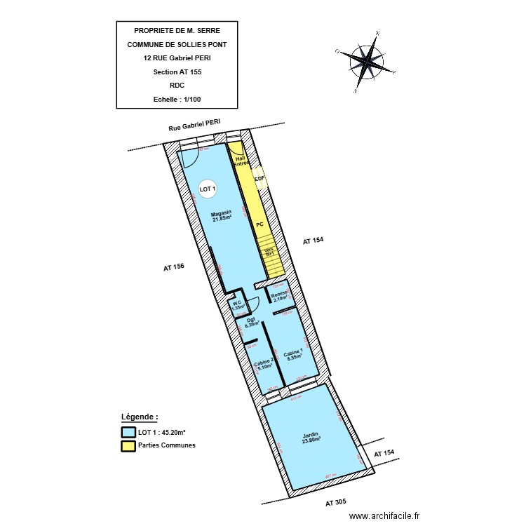 SERRE (SOLLIES PONT RDC). Plan de 6 pièces et 76 m2