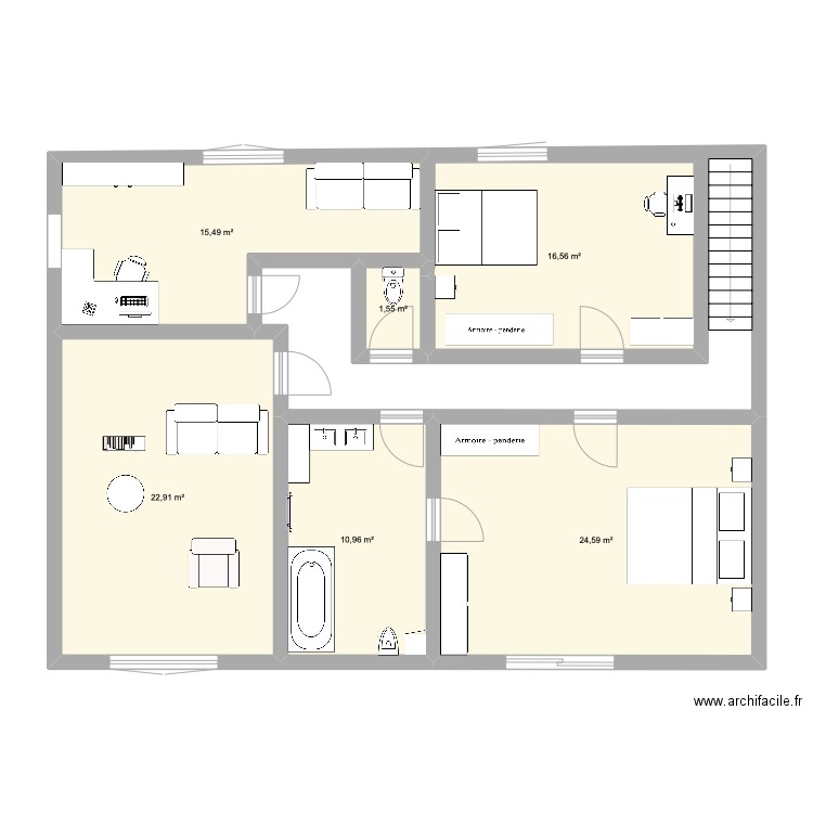 futur maison étage. Plan de 6 pièces et 92 m2