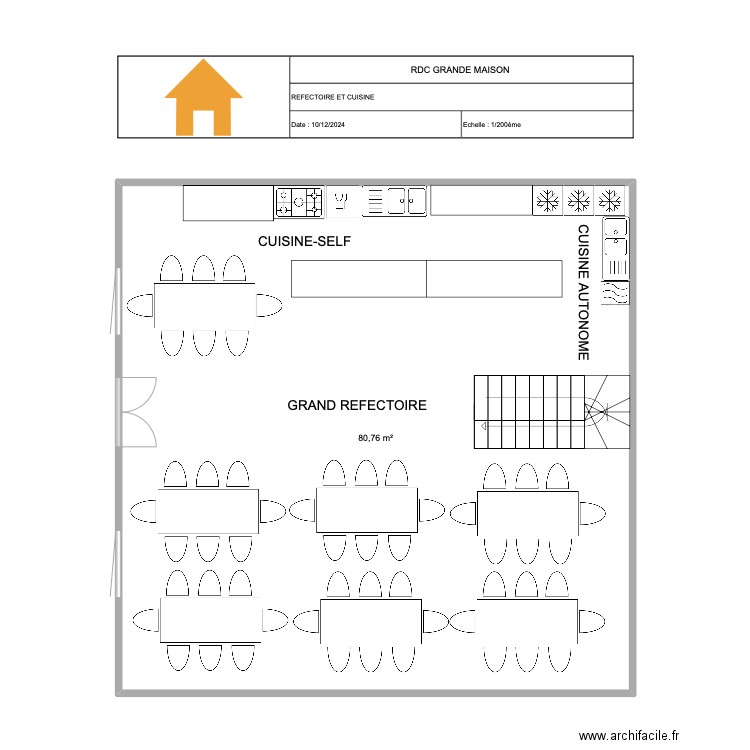 RDC REFECTOIRE ET CUISINE GRANDE MAISON . Plan de 1 pièce et 81 m2