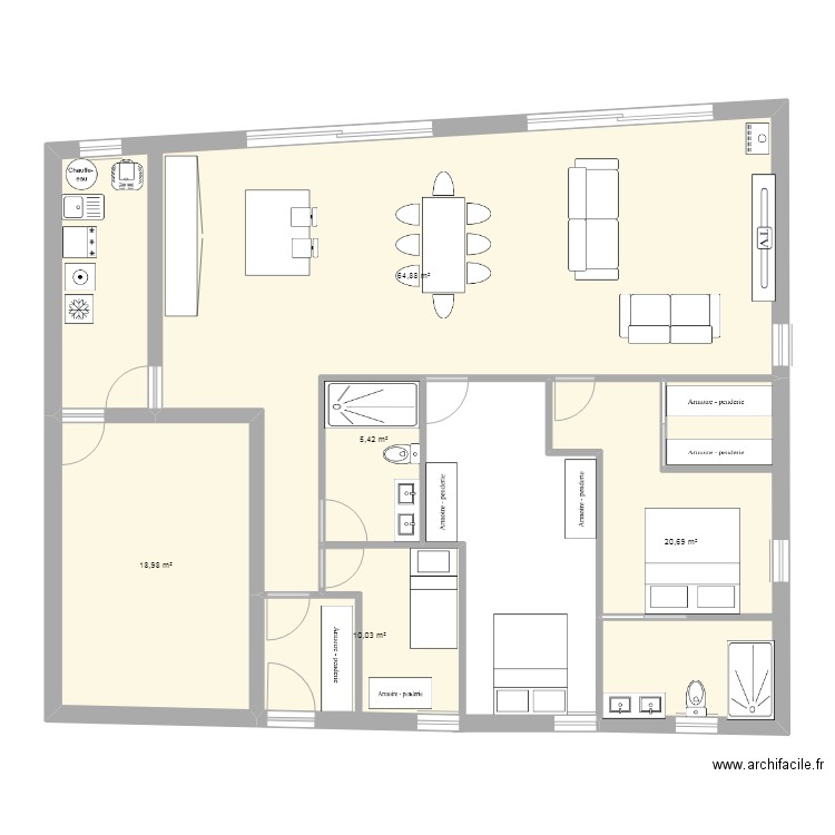 GUINGETTES 6. Plan de 5 pièces et 120 m2