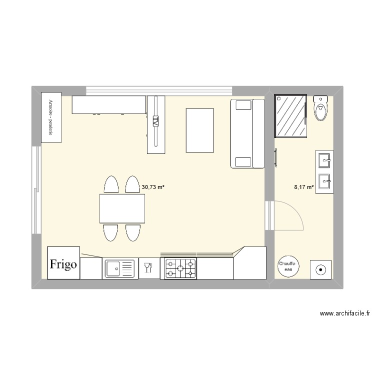 cabane jardin bas . Plan de 2 pièces et 39 m2