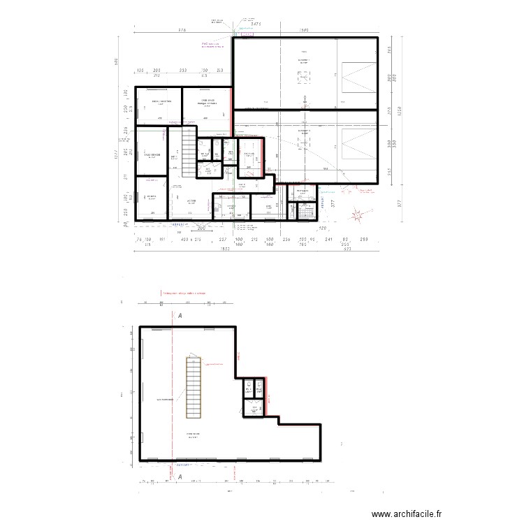 50648-croquis rdc et 1er étage (en bas). Plan de 19 pièces et 161 m2