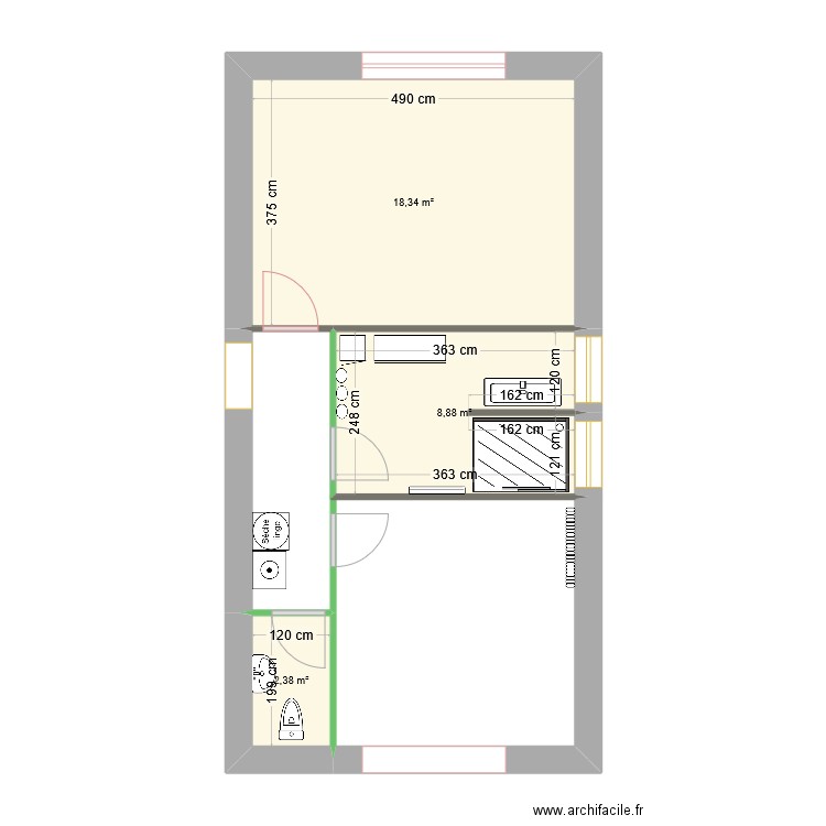 Salle de bains. Plan de 3 pièces et 30 m2