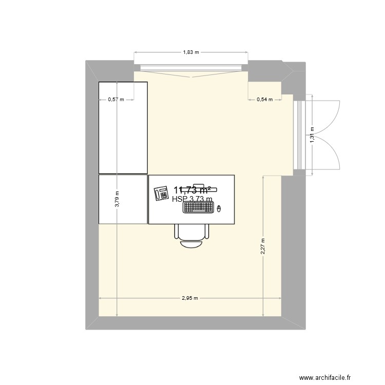 Mon bureau. Plan de 1 pièce et 12 m2