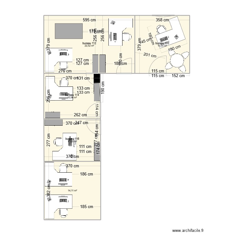 bureaux SCP. Plan de 6 pièces et 84 m2