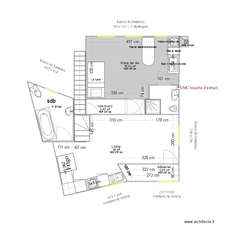 saint-donat. Plan de 4 pièces et 39 m2