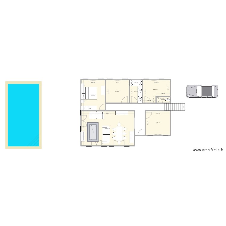 Actuel. Plan de 7 pièces et 76 m2